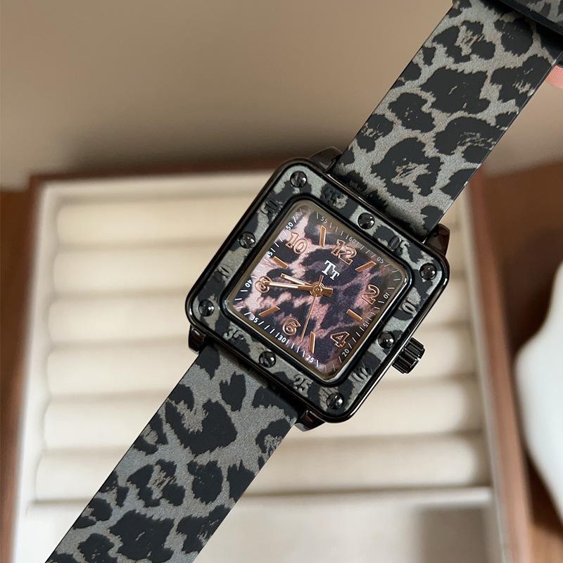 Tianta Leopard Print Silicone Square Watch Female Large Dial Trendy Brand