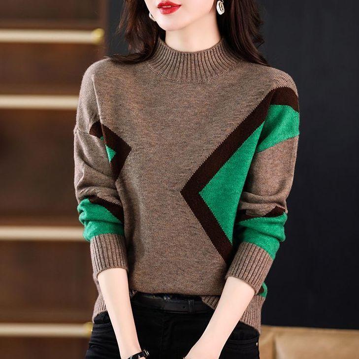 

Женские свитера осень зима новые пэчворк контрастный трикотаж свободные винтажные пуловеры топ повседневные модные свитера 2XL верблюд