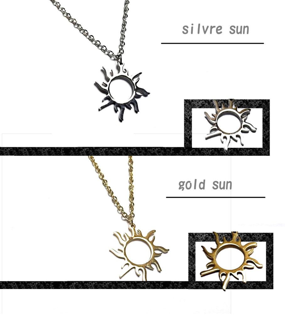 Shining Sun Motif Pair Necklace Matching Accessories Silver (Gold & 2-piece Set)