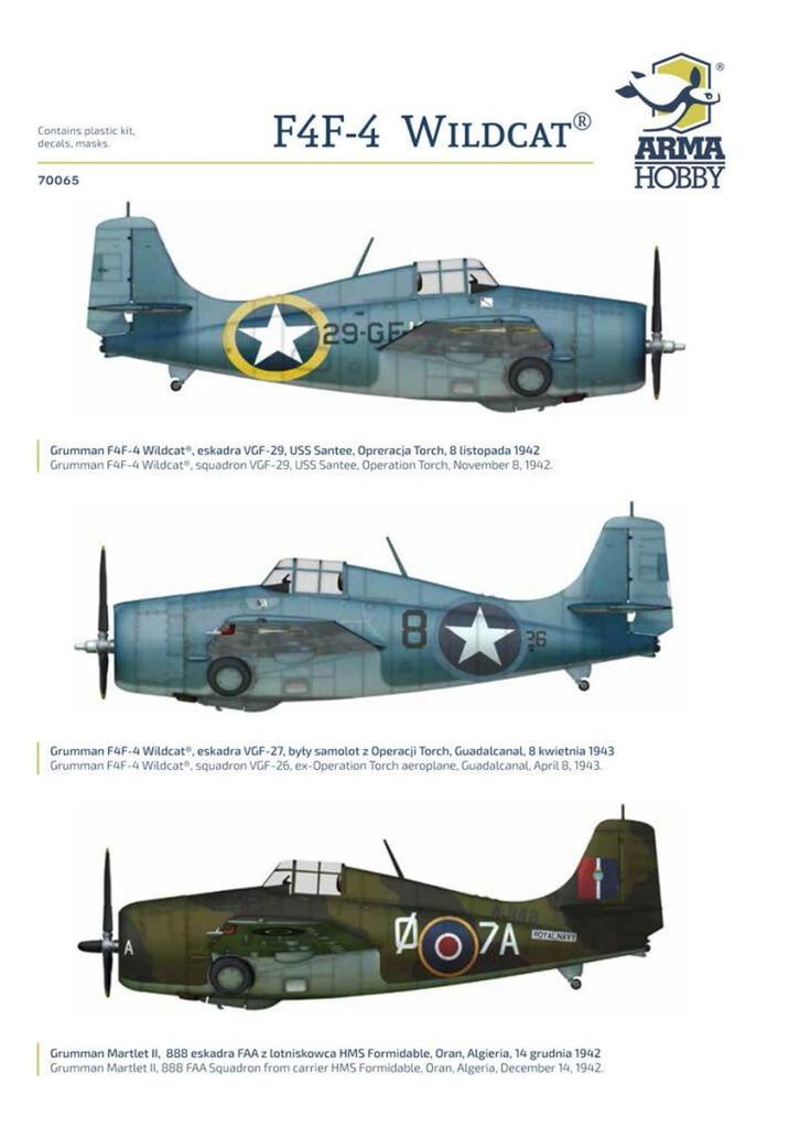 ARMA HOBBY 1/72 F4F-4 Wildcat Operation Torch Plastic Model Kit ADL70065