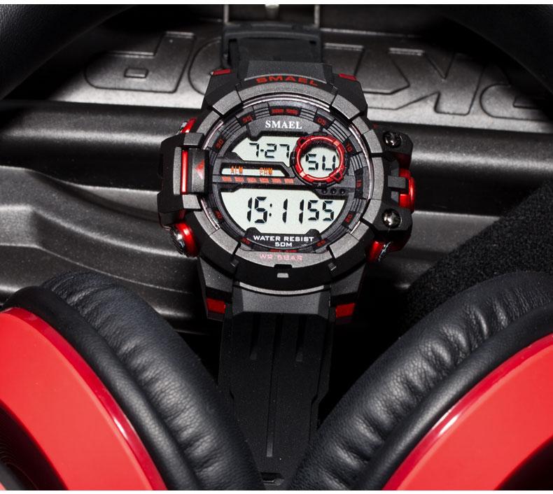 Smael 1712 Brand 12/24 Hour Clock Men LED Electronic Wristwatch Sports 50M Waterproof Digital Adjustable Band Watch for Relojes