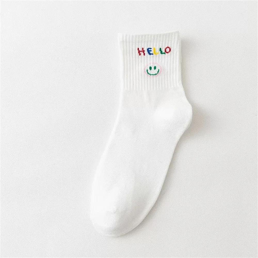 Funny Cartoon Heart Astronaut Rainbow Stripes Bear Footprint Sport Hipster Harajuku Casual Soft White Cotton Socks Dropship