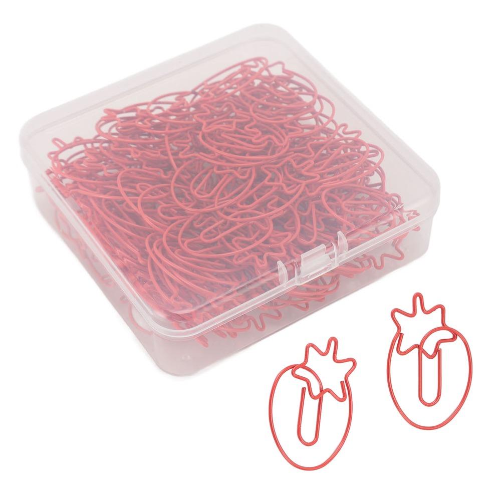 

100 Pcs Cute Fruit Strawberry Paper Clips Strawberry Shape Metal Paper Clips Book Marking 100pcs