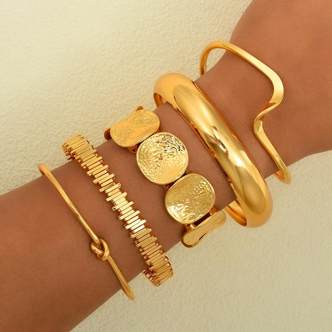 

5Pcs/Set Gold Color Punk Geometry Multilayer Bangles for Women Delicate Metal Knot Cuff Bracelets Fashion Hip Hop Party Jewelry