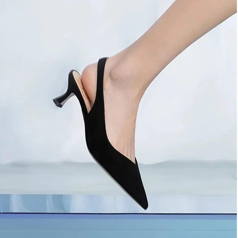 Fashion Elegant High Heels Silver Pumps Women 2024  Summer Slingbacks Pointed Toe Party Shoes Woman Solid Thin Heeled Sandals Ladies