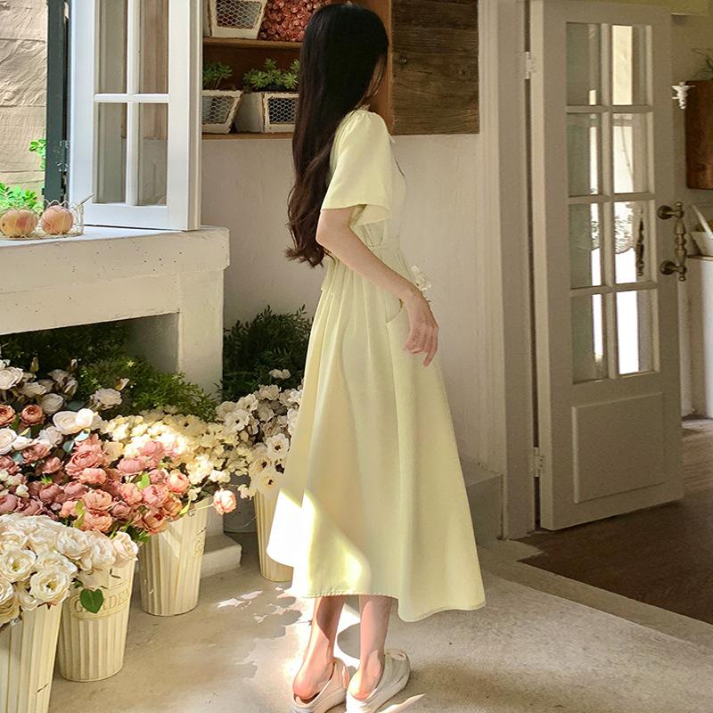 Large size fat mm summer new French temperament retro suit collar waist thin niche design dress women