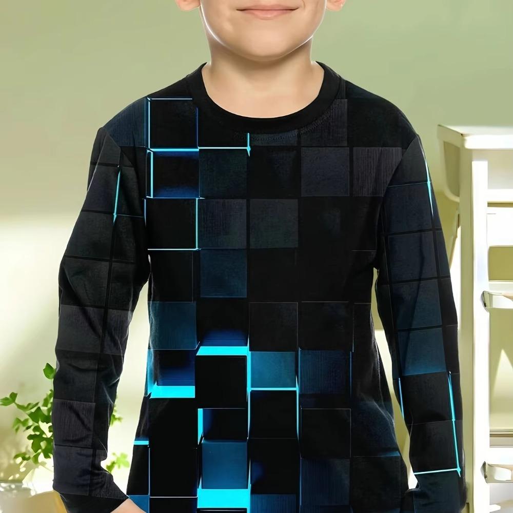 T-shirt a maniche lunghe per bambini, stampa cartoni animati per ragazzi, top autunnale per bambini, girocollo, alla moda, comoda, versatile, t-shirt per il tempo libero