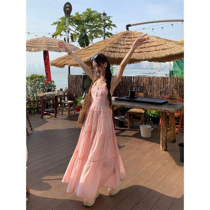 Pink Tassel Camisole Dress - Vacation Seaside Style