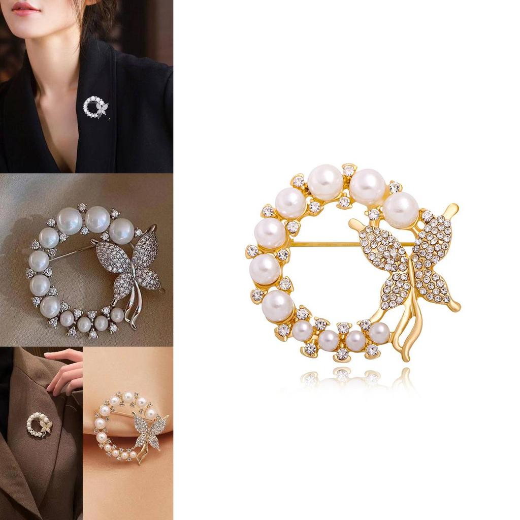 Exquisite Rhinestone And Pearl Butterfly Chest Flower Brooch For Women Korean Fashion Statement Piece