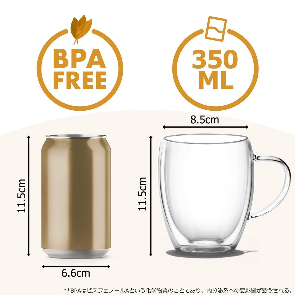 WANCHIY Glass Vacuum Set of 2 Double-Walled Tumbler, Clear, Double-Layered, Insulated, Heat-Resistant, Condensation-Resistant, Mug, Heat-Resistant