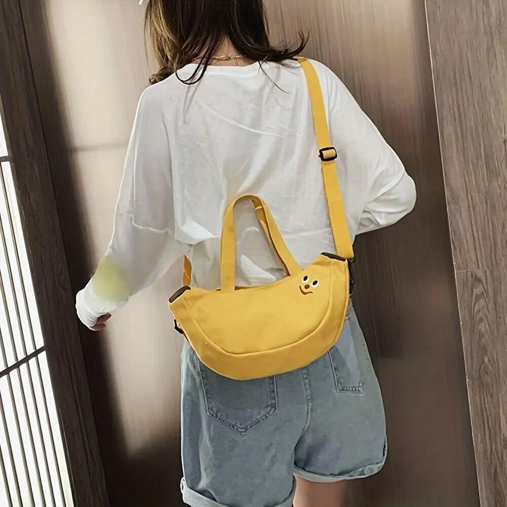 Borsa a tracolla da DONNA Cartoon, alla moda e versatile, borsa a tracolla a banana carina, borsa da DONNA in tela tenuta a mano