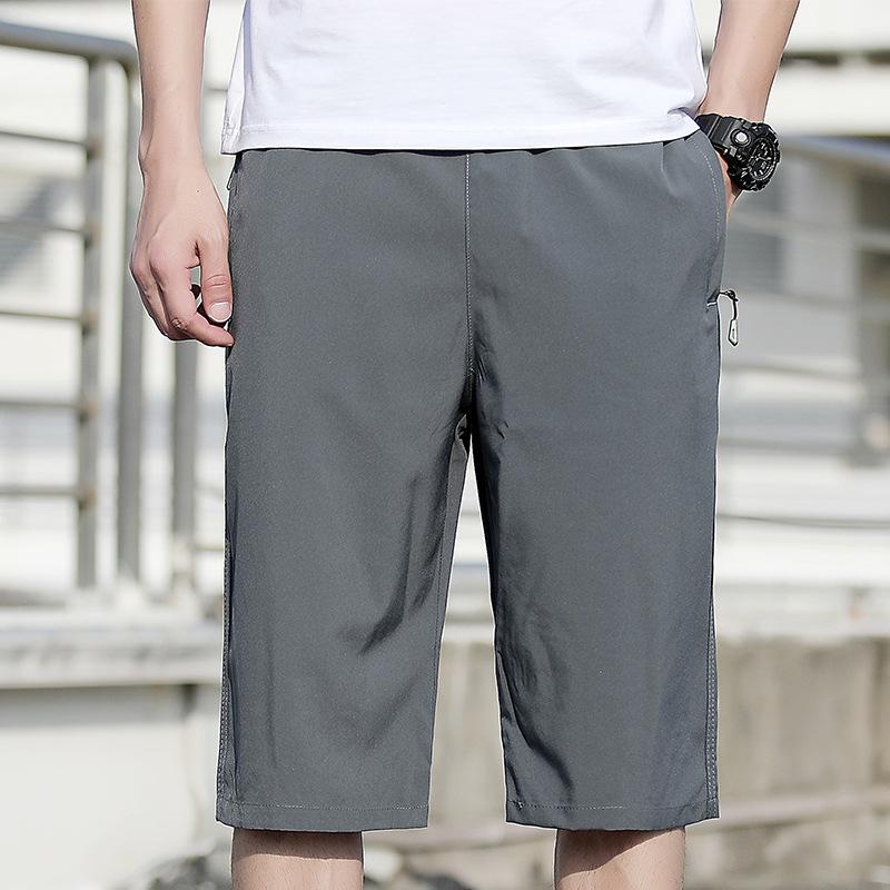 Plus Size Summer Casual Pants with Four Side Elastic Shorts Men's Loose Elastic Cropped Pants