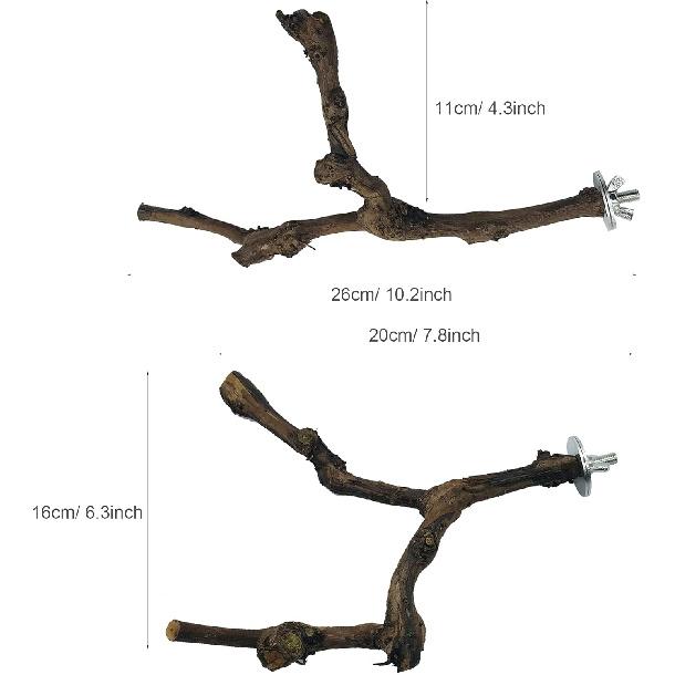 Allazone 4-Piece Bird Perch - Natural Grapevine Stick Swing Chewing Toys for Parrot Cages, Cockatiels, Parakeets, Finches
