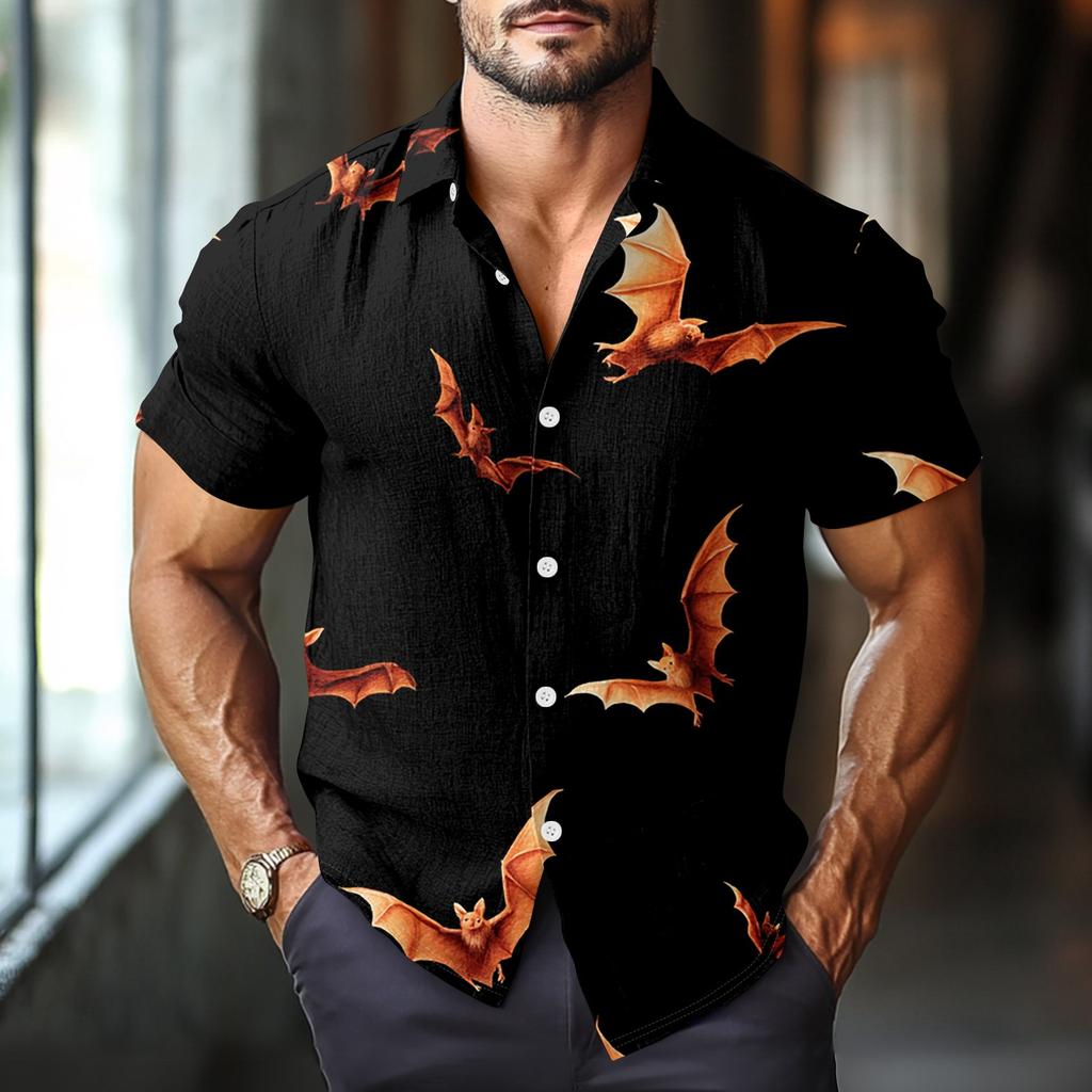 Men's Fashion Casual Loose Halloween Printed Short Sleeve Shirt