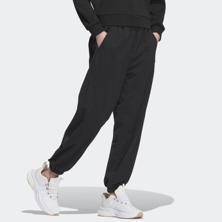 Adidas Pure Color Logo Drawstring Tapered Sport Pants Women Bottoms Black IP7079