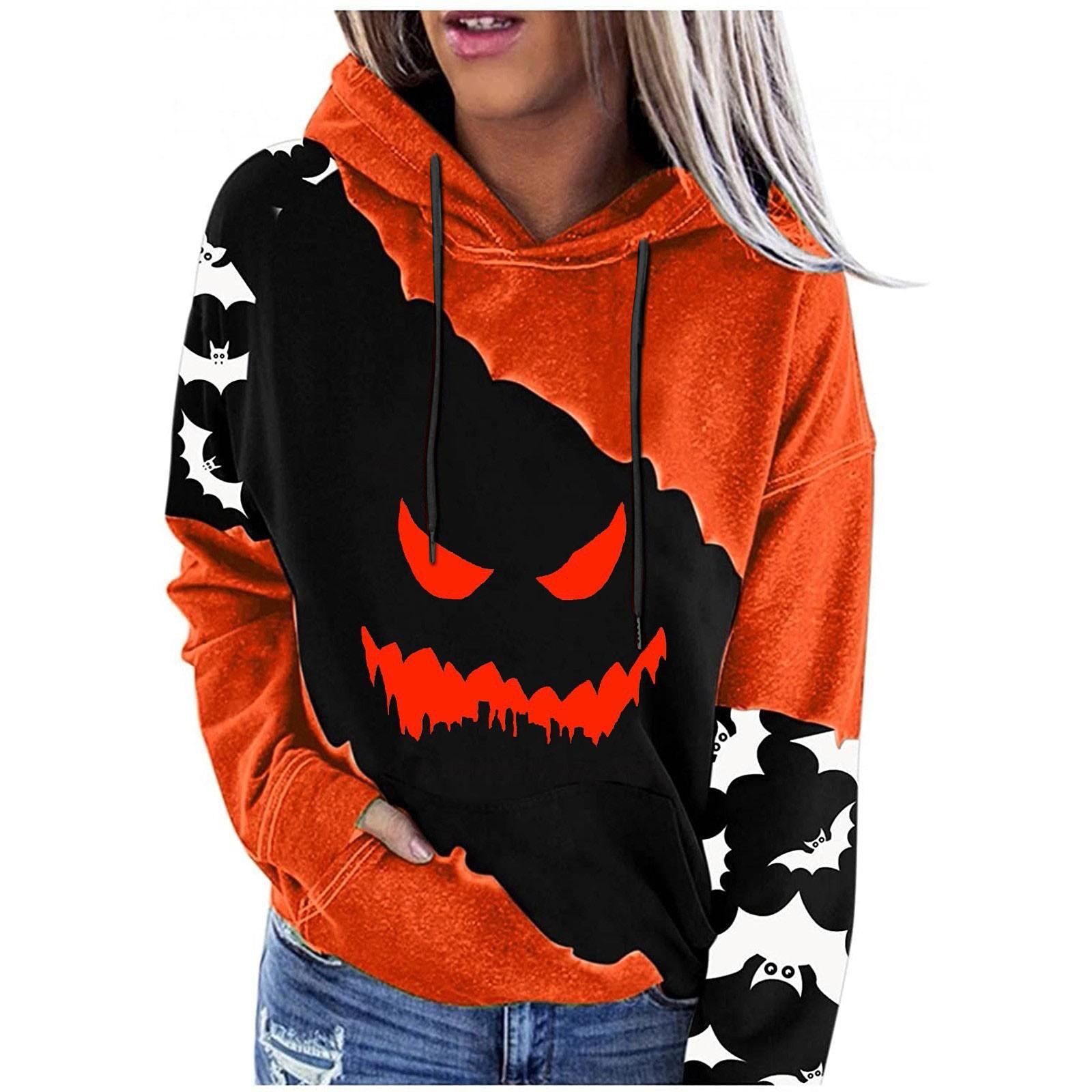 

Женский пуловер с принтом Хэллоуина, круглый вырез, заниженная линия плеча, блузка с длинными рукавами M шафрановый