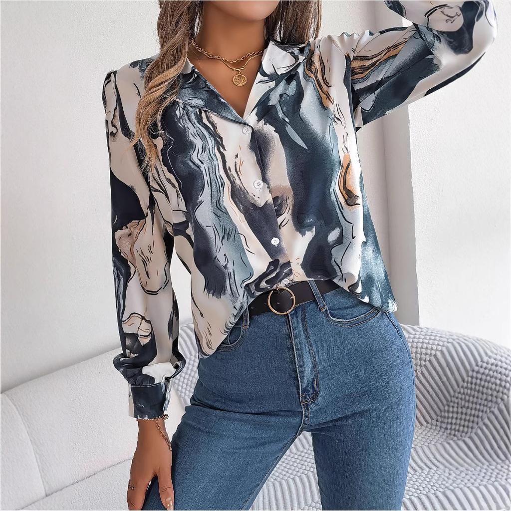 Spring Autumn Contrasting Color Shirts Women Casual Notched Long Sleeve Single Breasted Blouse Elegant Office Lady Clothes