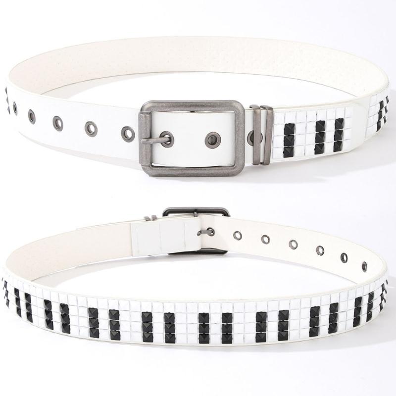 PU Leather Waist Belt Girdle With Piano Rivets Decor And Hollow Electroplating For Daily Commute Summer Style