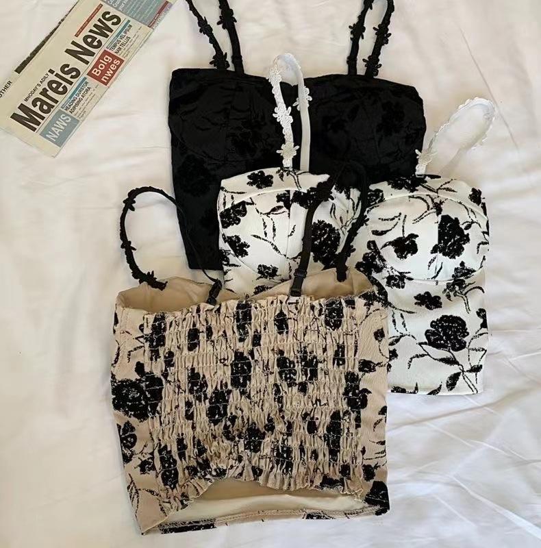 Floral Tank Top Halter Crop Tops Women Summer Camis Chest Pad Camisole Fashion Casual Tube Female Sleeveless Cropped Vest