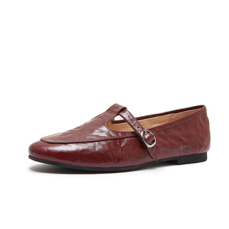 Spring and Summer Handmade Women's Shoes A Niche Retro Mary Jane Lace-up Flat Women's Single Shoe
