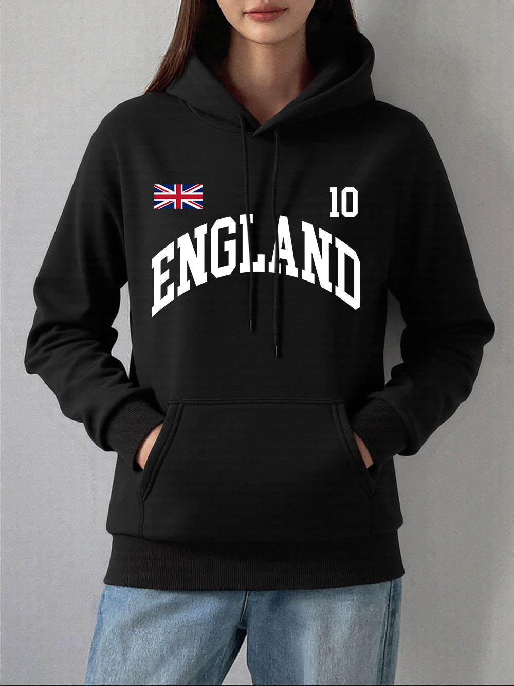 

England Letter Uk Printing Hoodies Women Comfortable Loose Sweatshirt Winter Fleece Warm Pullover Basics Pocket Womans Clothes 2XL