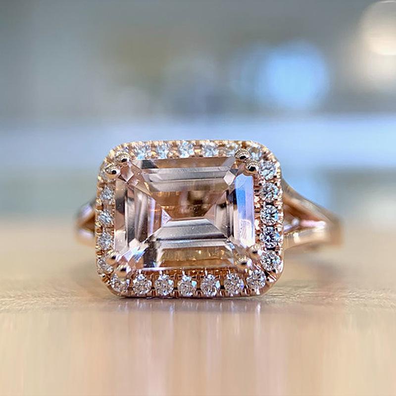 European and American Fashion Geometry Light Luxury New Yellow Crystal Women s Ring 8x10 Main Stone Yellow Zircon Ring 9