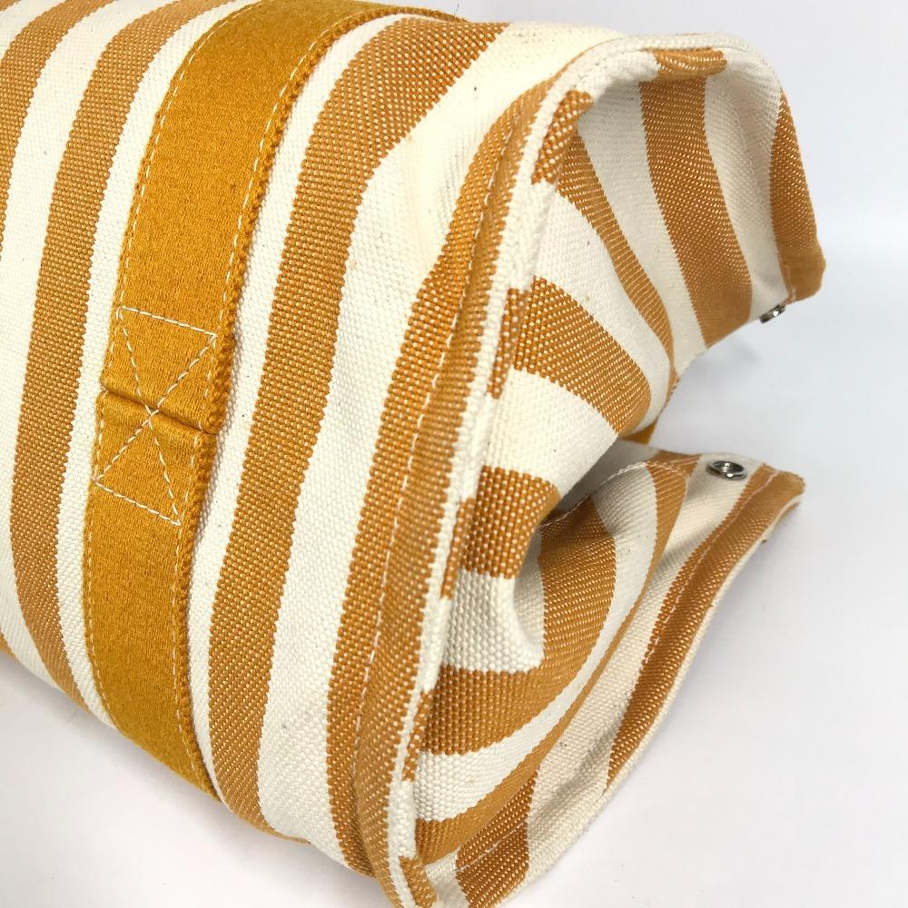 HERMES Border with pouch Cannes PM Tote Bag Hand Bag Canvas yellow/White