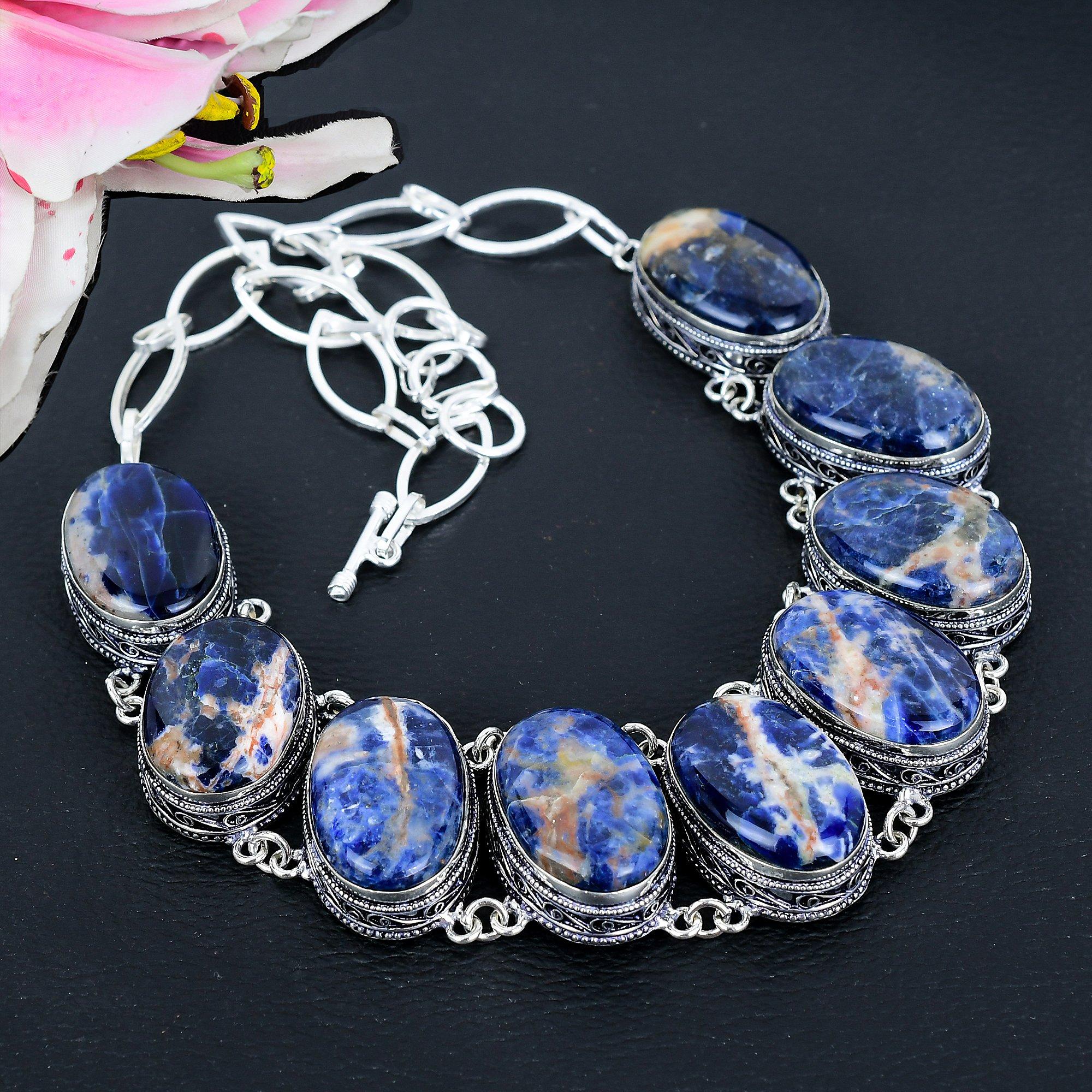 

Sodalite Gemstone Handmade 925 Sterling Silver Jewelry Necklace 18 KG-1653