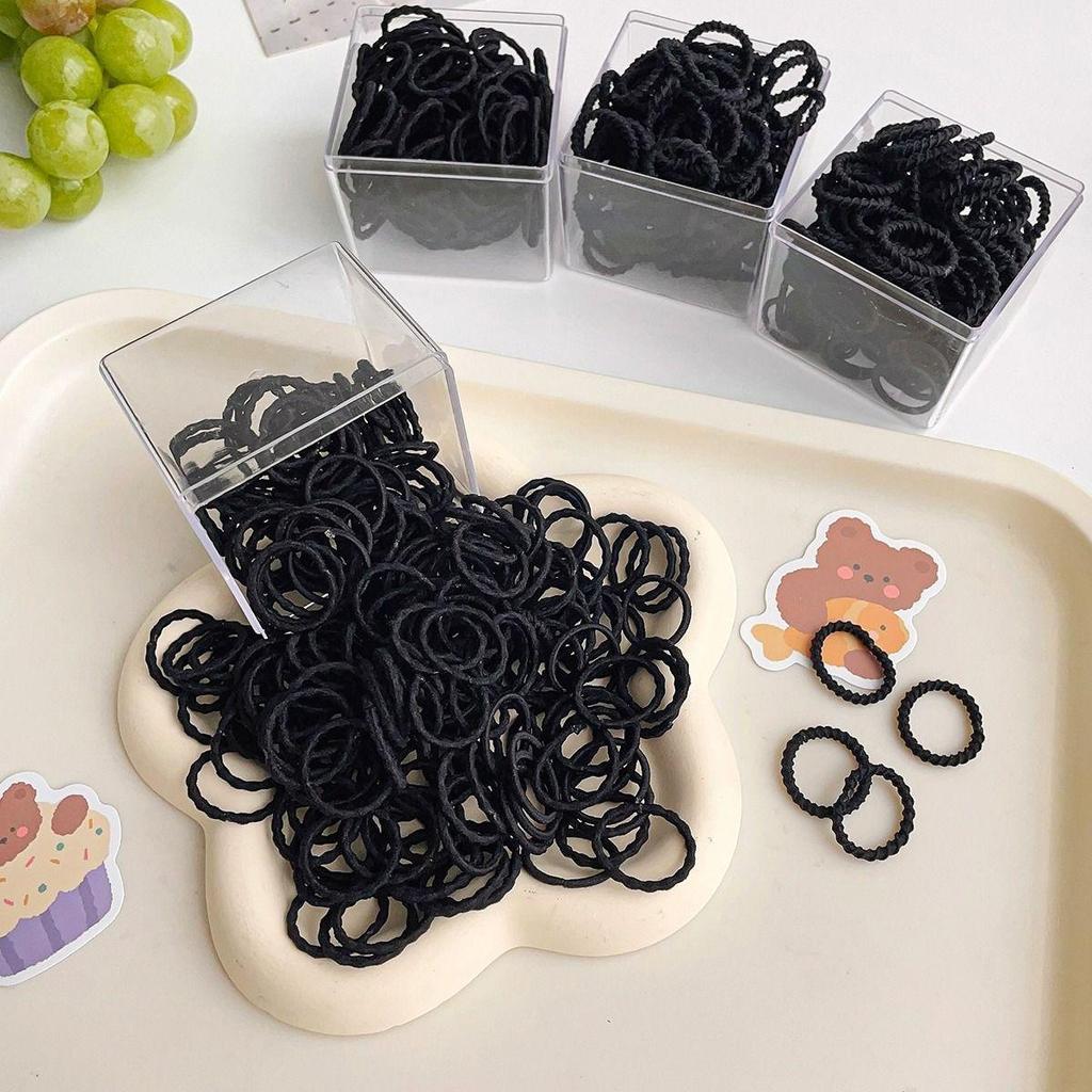 Black High-Elastic Hair Tie - No Damage, Ribbed Scalloped Edge, Suitable for Babies