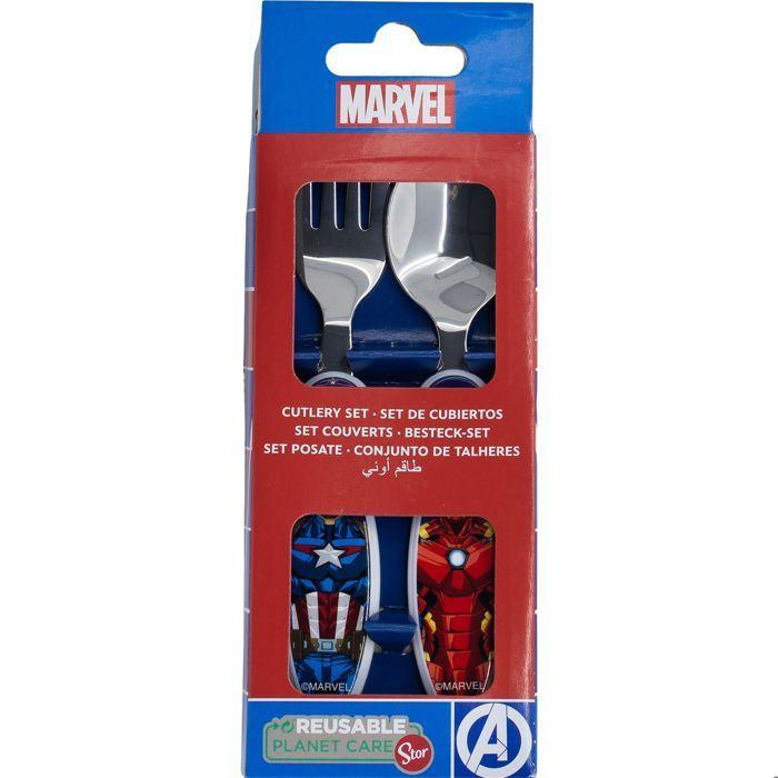 Tataway Ensemble 2 couverts enfants Marvel acier inoxydable bleu Avengers Captain America Iron Man bouts arrondis