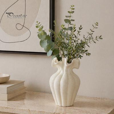 Large Capacity Floral Container Modern Flower Vase, Minimalist Holder, Decorative Ribbed Texture Vase with Niche Light Luxury Pot Wavy Rim, Ideal for