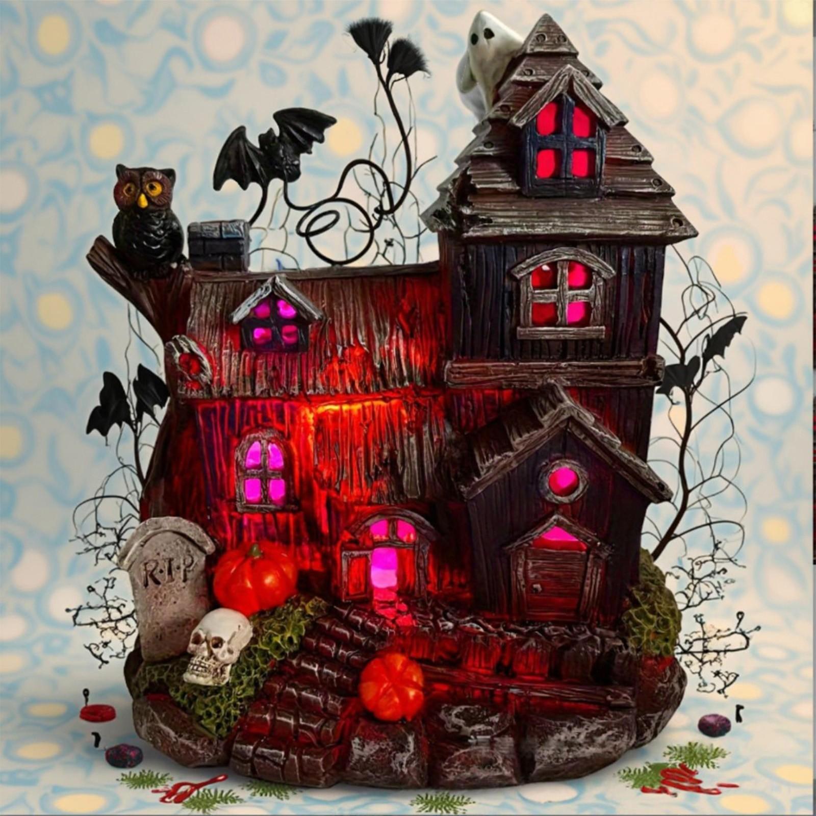 

Seven-Color Gradient Slow-Flashing Solar HalloweenSkullBat Resin Handicraft Display, Haunted House Atmosphere House Decoration Display One Size