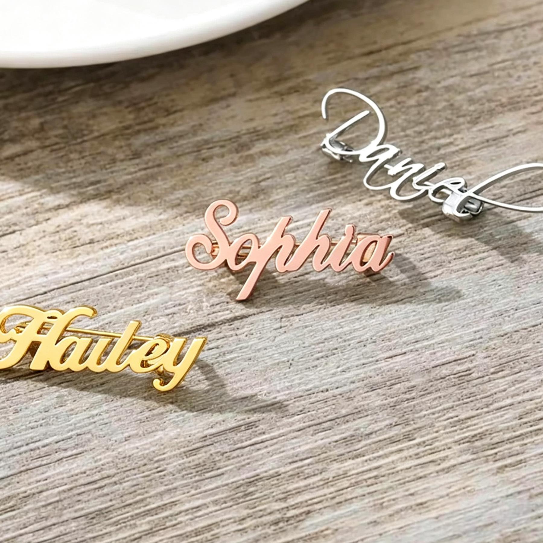 Stainless Steel Custom Name Brooch 18k Gold Plated Personalized Suit Bag Decor Women Jewelry Gold Plated