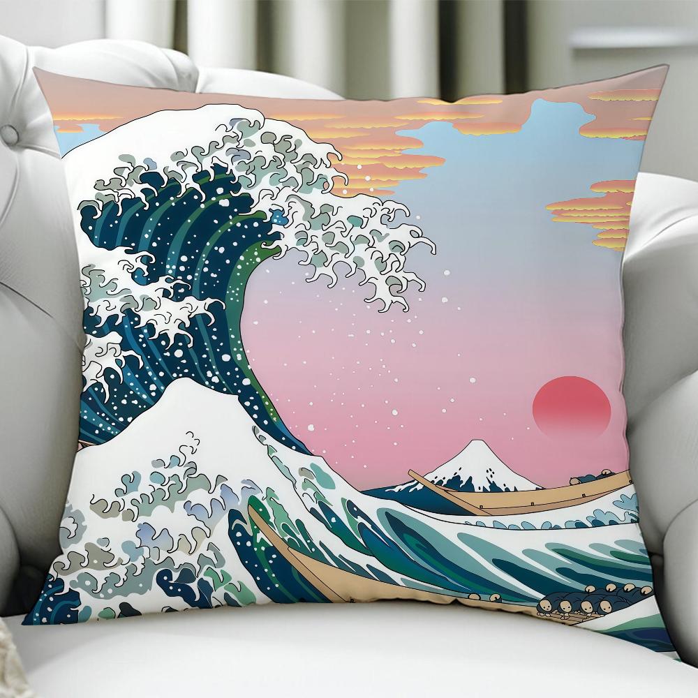 Japan The Great Wave KKanagawa Cushion Cover Birthday Anniversary Gifts Double Sided Printed Zipper Cushion Cover