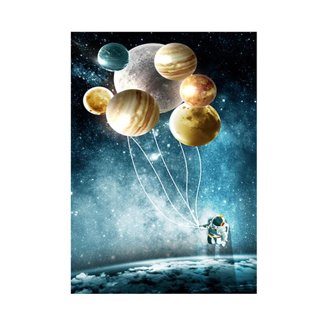 Balloon Wall Art Canvas Painting Astronaut Planet Space Prints Posters Nordic Cartoon Animal Wall Pictures for Kids Living Room No Frame