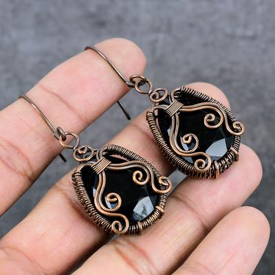 Natural Spinel Gemstone Copper Wire Wrap Gift Jewelry Earring 2.29" V8l34