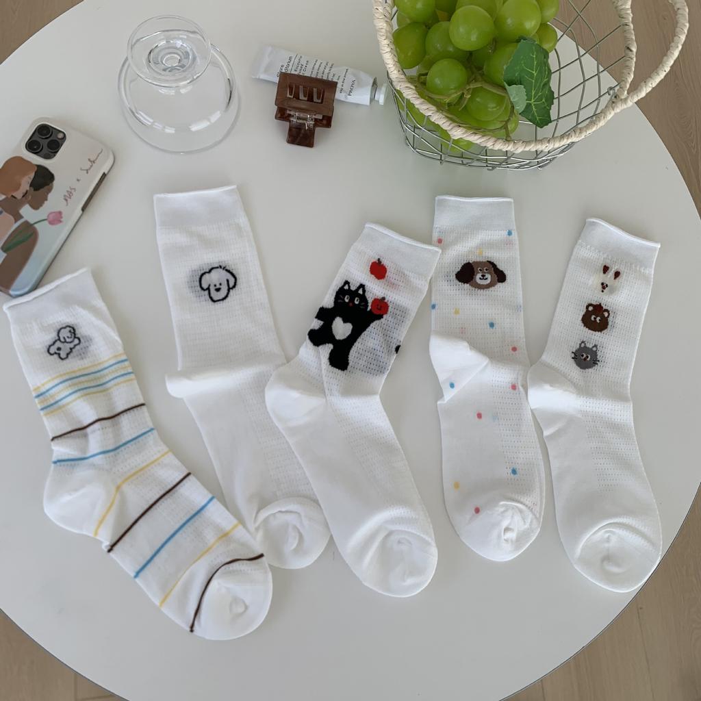 Cute Cat Short Medium Tube Socks Thin Striped Versatile Mesh Breathable Curled Socks