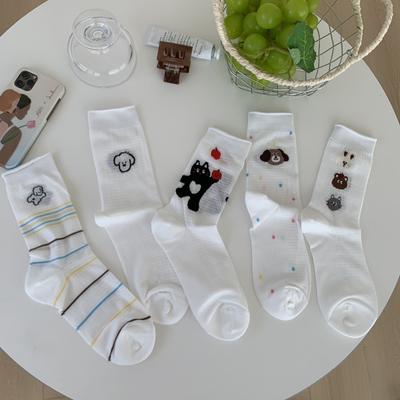 Cute Cat Short Medium Tube Socks Thin Striped Versatile Mesh Breathable Curled Socks