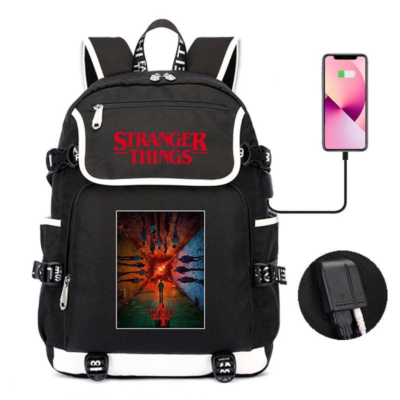 Mochila Impermeable Stranger Things 4 Perfecta Para Estudiantes Y Adultos Con Gran Capacidad Y Función Recargable USB