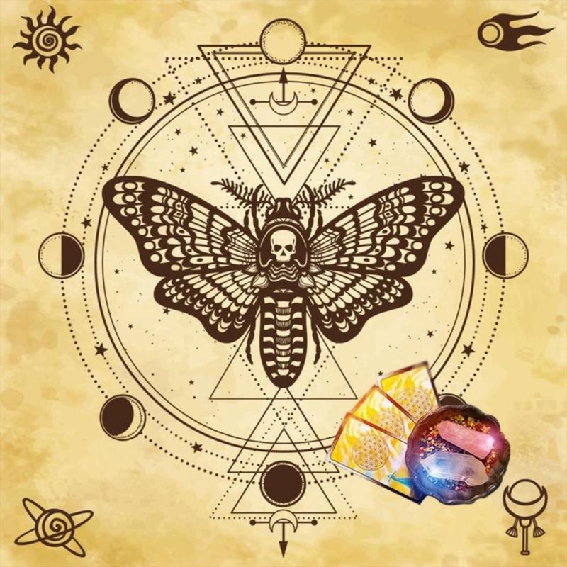 Divinations Tablecloth Skull Butterfly Moon Phases Tarot Cards Tablecloth Altars Cloth Divinations Board Game Accessory