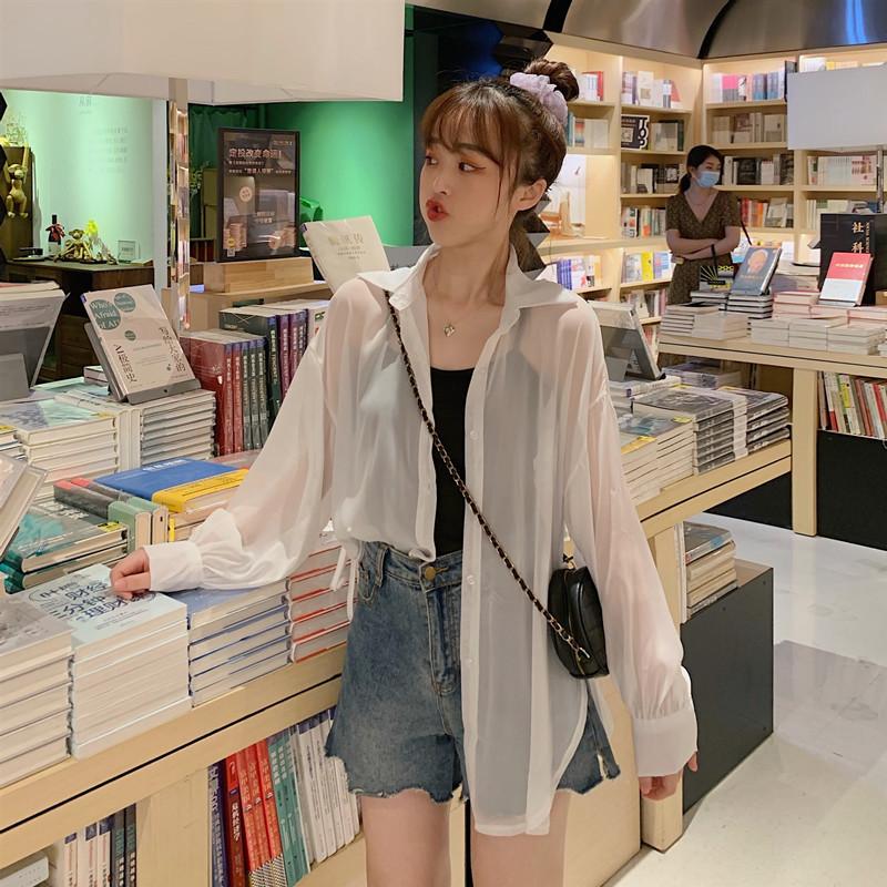 Summer Korean Style Loose Long-sleeved Cardigan Jacket Women's Shirt Women's Solid Color Thin Windbreaker Sun Protection Clothes Women