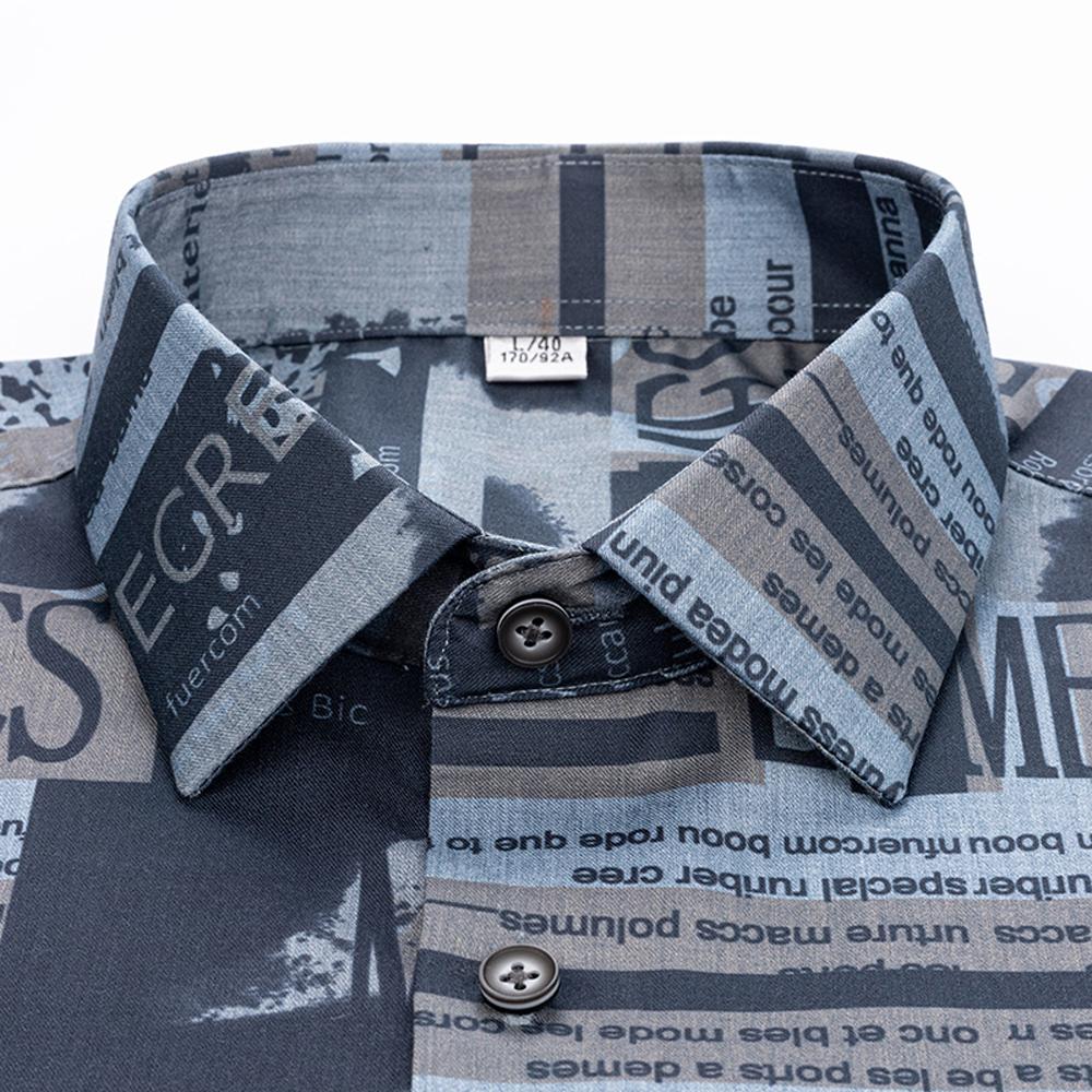 Men's Letter Print Spread Collar Short Sleeve Button-Up Shirt without Pocket, Stretchy Summer Casual Comfort Menswear Clothing