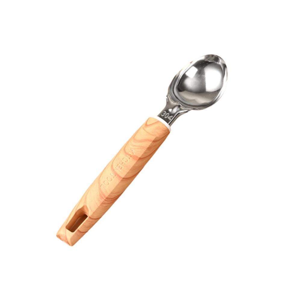 Wood-grain Handle Spring-loaded Ice Cream Scoop Stainless Steel Fruit Ball Digger  Watermelon Style C