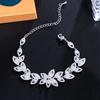 Full Diamond Leaf Jewelry Ladies Luxury Cube Zircon Flower Adjustable Bracelet