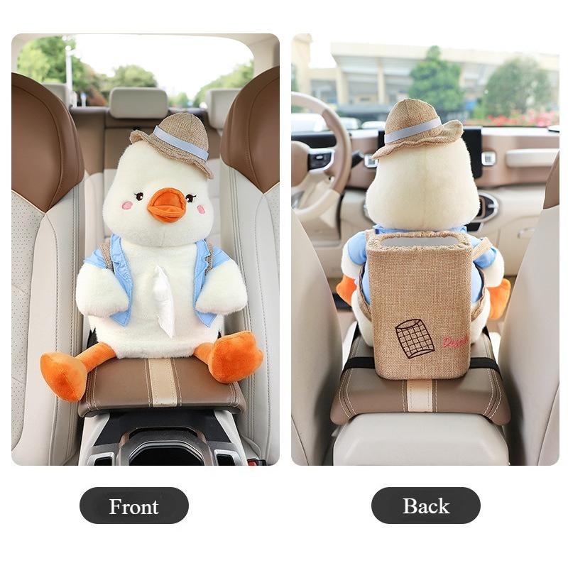 Fisherman Duck 2-in-1 Car Armrest Box Tissue Box with Creative Cute Cartoon Tissue Case Paper Box Garbage Can Car Storage