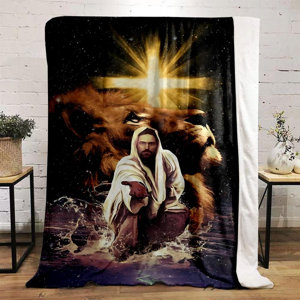 Jesus Löwe Kreuz Gedruckte Decke Gedruckte Decke für Wohnzimmer Bett Sofa Mittagspause Weiche Gemütliche Decke für Freund's Festival Geschenk