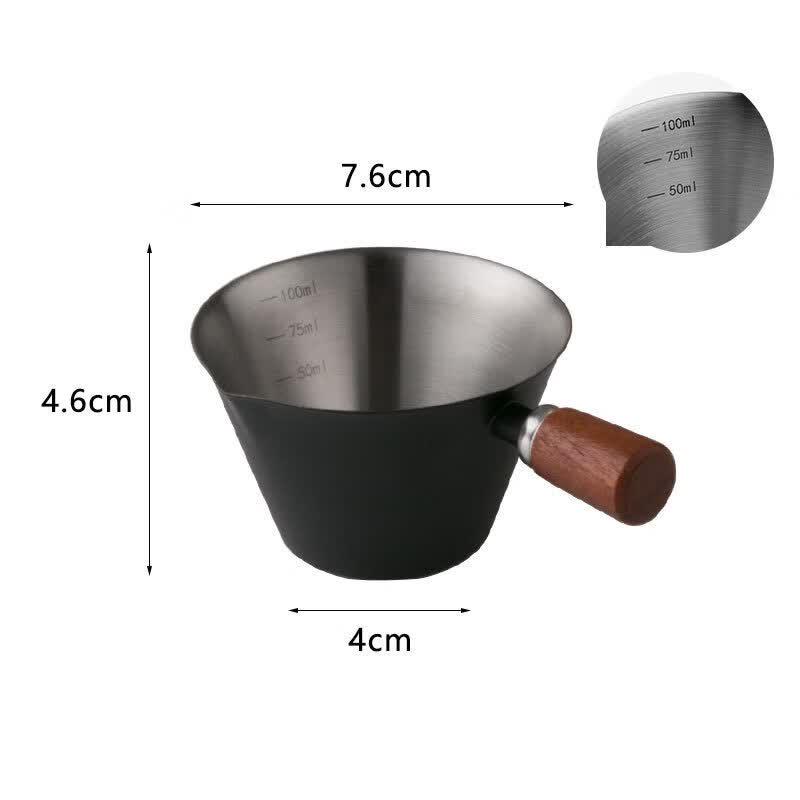 304 Stainless Steel Espresso Measuring Cup with Walnut Wood Handle