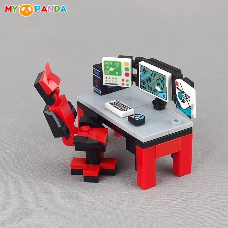 Computertisch und Stuhl Wettbewerbsset, Baustein Minifiguren, Szenenmodell Ausrüstung, Kleinteile Spielzeug