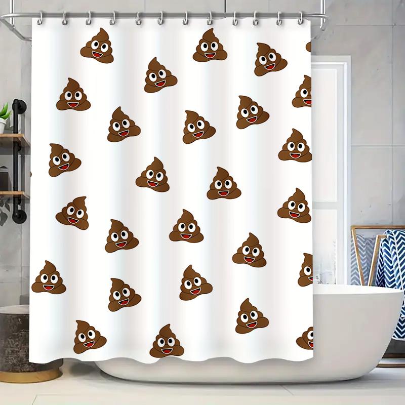 

Decorate Your Bathroom With Our Funny Poop-Themed Shower Curtain Set Features Adorable Cartoon Brown Poo Emojis On A Clean White W60H190(CM)-1 Pcs