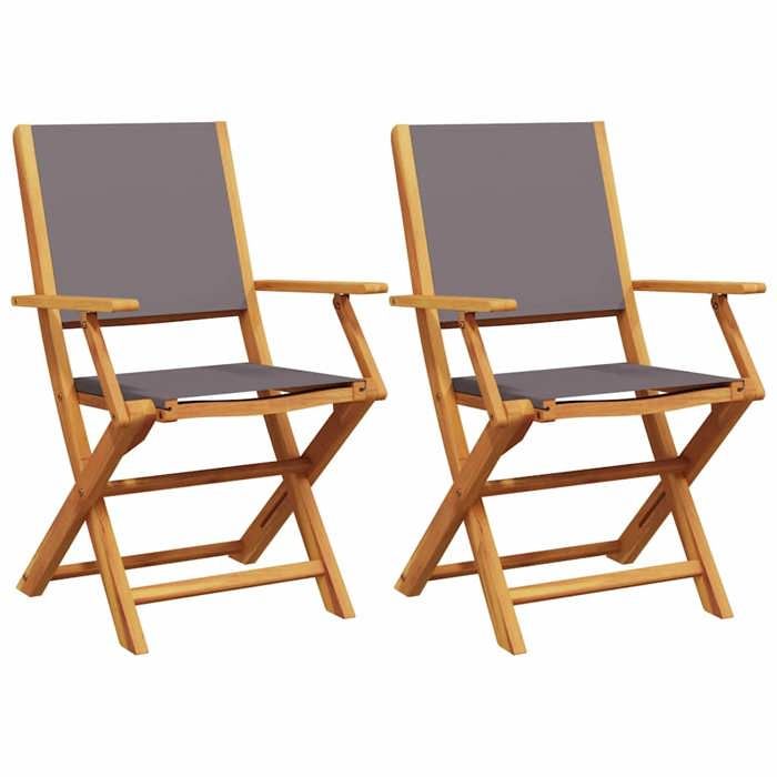 VidaXL Garden Chairs Set of 2 Anthracite Solid Acacia Wood Fabric, Garden Seat, Outdoor Seating, Folding Chair, 367670